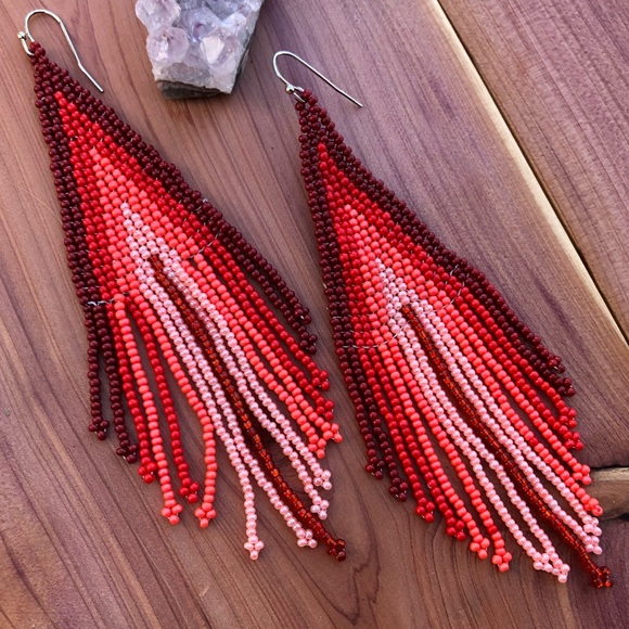 Red Ombré Beaded Tassel Earrings! - Picture 4 of 5